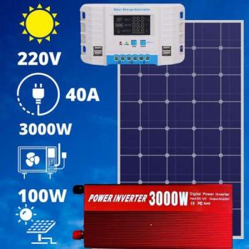 220V/12V napelem rendszer 100W panel 3000W inverter + 40A töltésv... kép