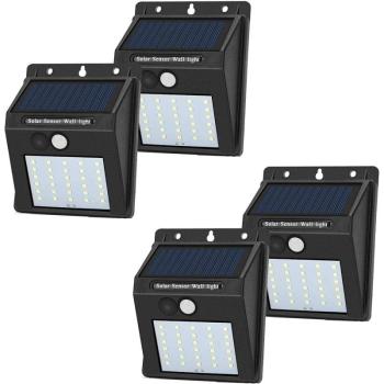 4db napelemes lámpa készlet, LED, Érzékelő, Vízálló, Fekete kép