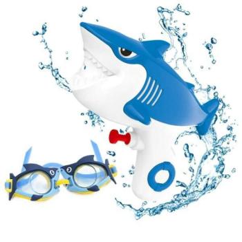 Cápás vízi pisztoly gyerekeknek úszószemüveggel, Kék színben kép