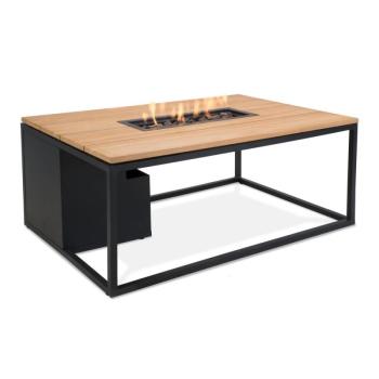 Cosiloft fekete kerti asztal teakfa asztallappal és tűzrakóval, 120 x 180 cm - COSI kép