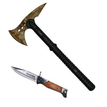 Fejsze, túlélés, kemping és túrázás, fekete, 39 cm, ajándék kés, AK-47 kép