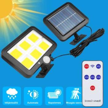 Kompakt solar COB LED reflektor +távirányító, +külön napelem kép