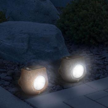 LED-es kültéri szolárlámpa - szürke / barna kő - hidegfehér - 80... kép