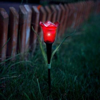 Leszúrható szolár tulipán - piros - 31 x 5,7 cm - fehér LED kép