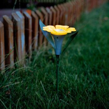 Leszúrható szolár virág - sárga - 30 x 10 cm - fehér LED - 1 darab kép
