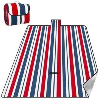 Piknik takaró, csíkos minta, piros, fehér, kék, 200x220 cm kép