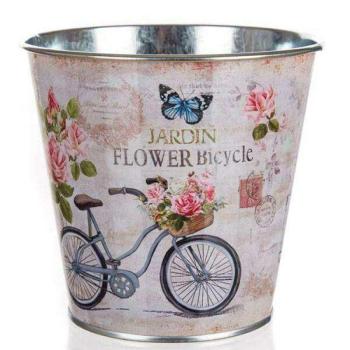 Rózsás - biciklis fém kaspó - 12x11,5 cm - Jardin Flower Bicycle kép
