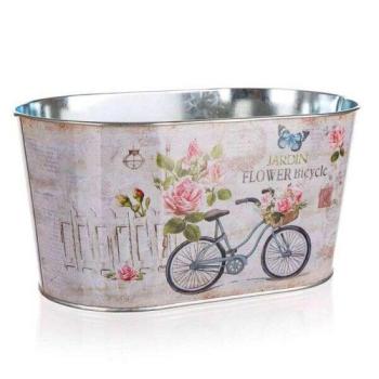 Rózsás - biciklis ovális fém kaspó - 22,5x13,5 cm - Jardin Flower... kép