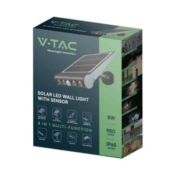 V-TAC 8in1 napelemes 8W LED lámpa, mozgásérzékelővel, hideg fehér... kép