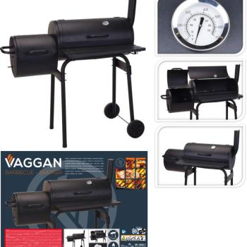 Vaggan faszenes grill füstölővel, fém, 106x63x110 cm, fekete kép