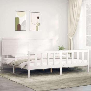 vidaXL fehér tömör fa ágykeret fejtámlával 200 x 200 cm kép