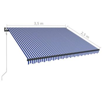 vidaXL kék és fehér szélérzékelős és LED-es napellenző 350 x 250 cm kép