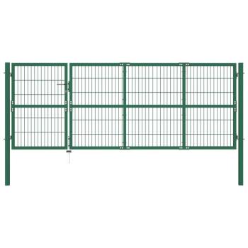 vidaXL zöld acél kerti kerítéskapu póznákkal 350 x 120 cm kép