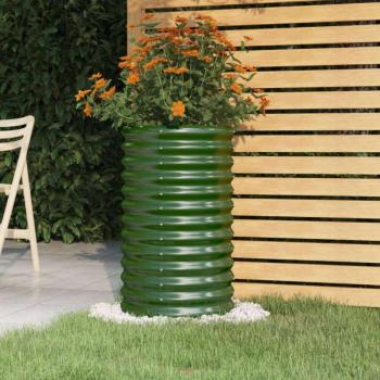 vidaXL zöld porszórt acél kerti ültetőláda 40 x 40 x 68 cm kép