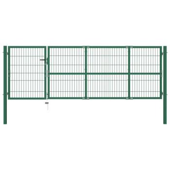 Zöld acél kerti kerítéskapu póznákkal 350 x 100 cm kép