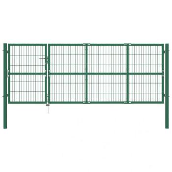Zöld acél kerti kerítéskapu póznákkal 350 x 120 cm kép